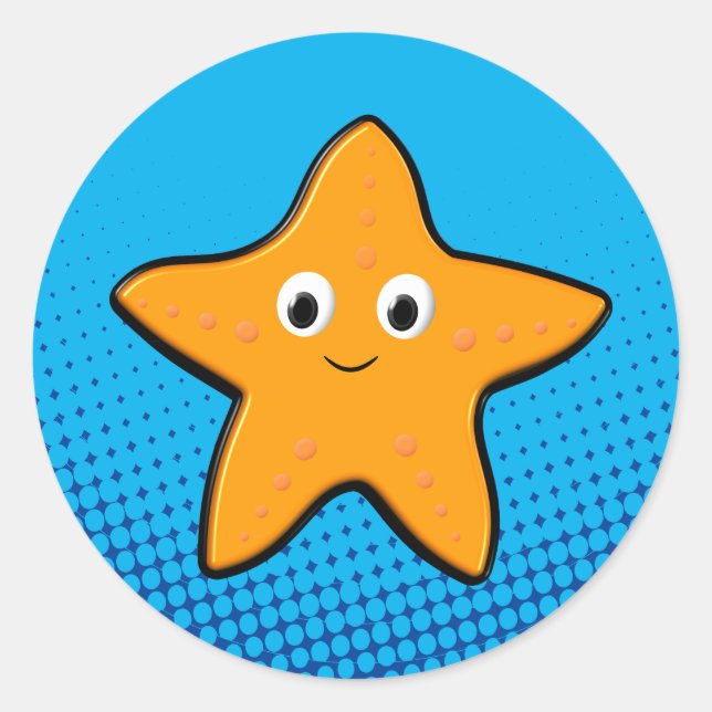 Niedlicher Starfish Zeichnend Blauer Ozean Runder Aufkleber (Vorderseite)