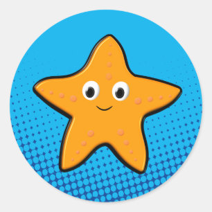Niedlicher Starfish Zeichnend Blauer Ozean Runder Aufkleber