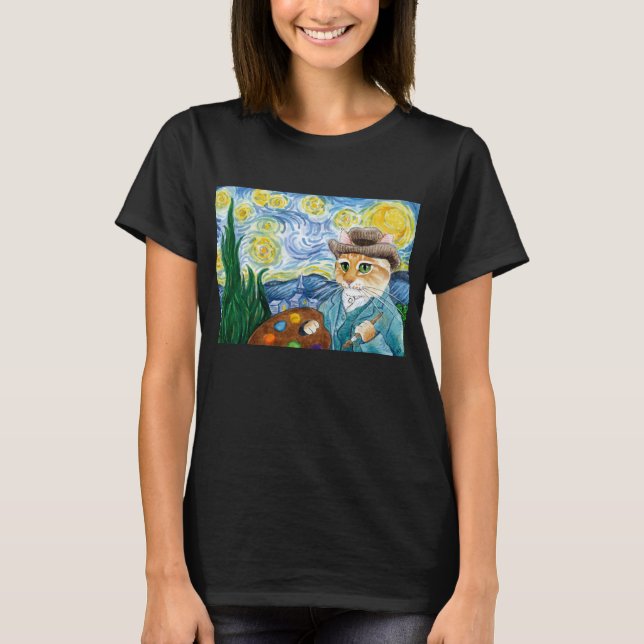 Niedlicher Starry Nachtkünstler Spoof Katzen-Van T-Shirt (Vorderseite)