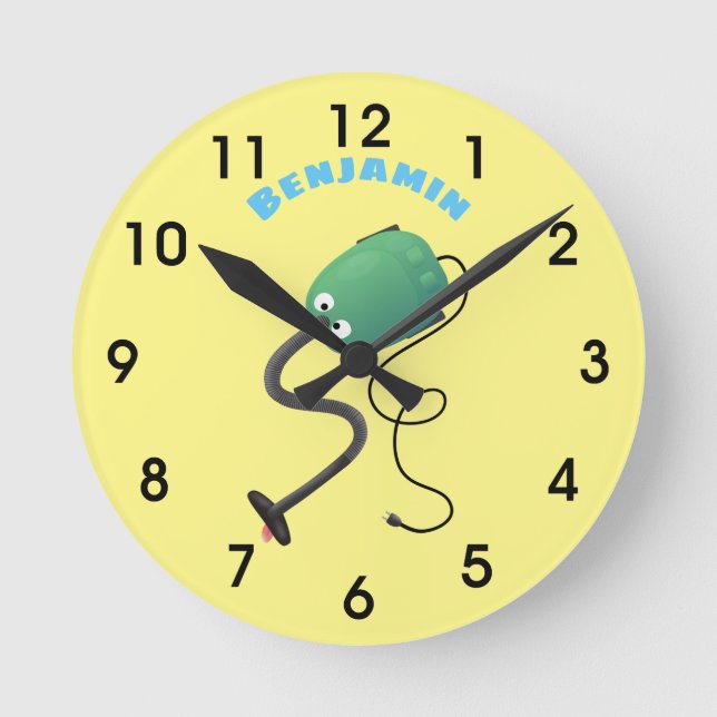 Niedlicher Staubsauger Cartoon Spaß Runde Wanduhr (Vorderseite)