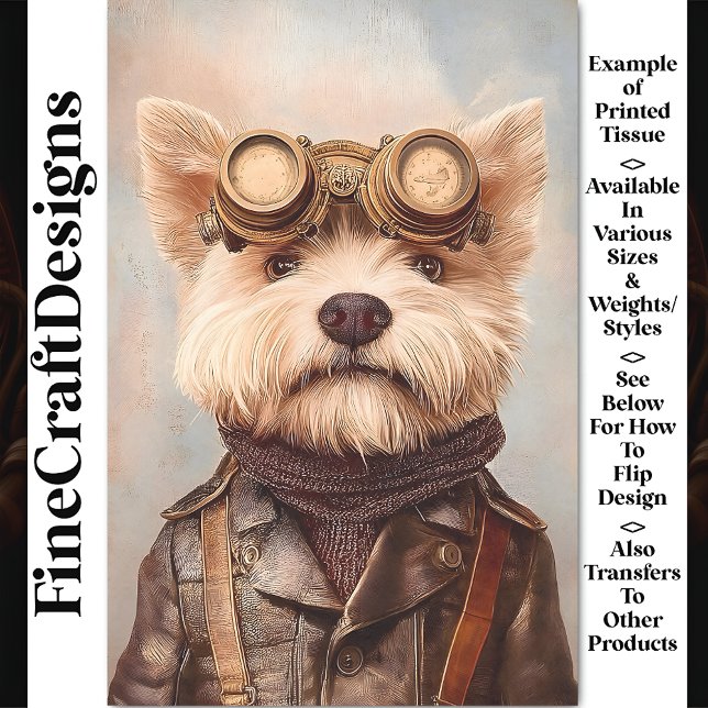 Niedlicher Steampunk Aviator Terrier OM1 Decoupage Seidenpapier (Von Creator hochgeladen)