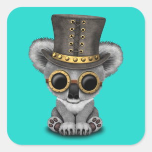Niedlicher Steampunk Baby-Koala-Bär Quadratischer Aufkleber