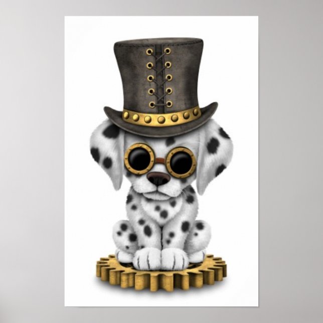 Niedlicher Steampunk-Dalmatiner Welpenhund, weiß Poster (Vorne)