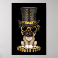 Niedlicher Steampunk-Mops Welpenhund, schwarz