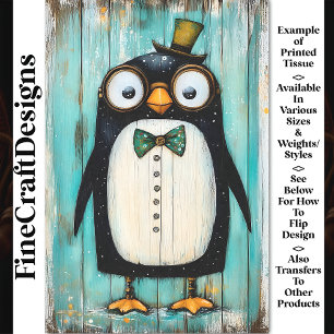 Niedlicher Steampunk-Penguin in Hut BR9-Decoupage Seidenpapier