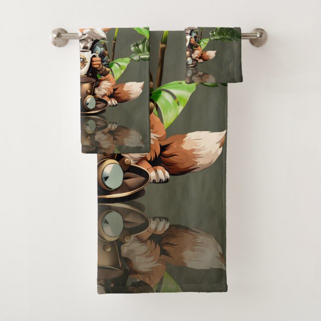 Niedlicher Steampunkfuchs Badhandtuch Set (Insitu)