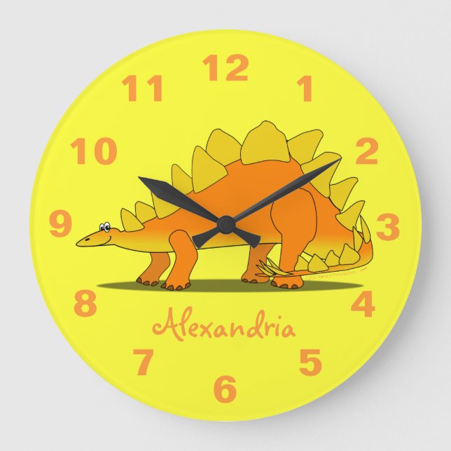 Niedlicher Stegosaurus-Dinosaurier-personalisierte Große Wanduhr (Vorderseite)