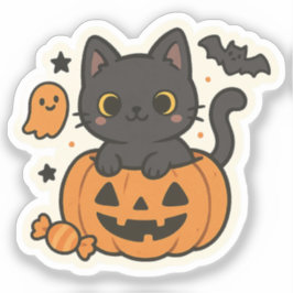 Niedlicher Sticker für Schwarze Katze - Kawaii Pum