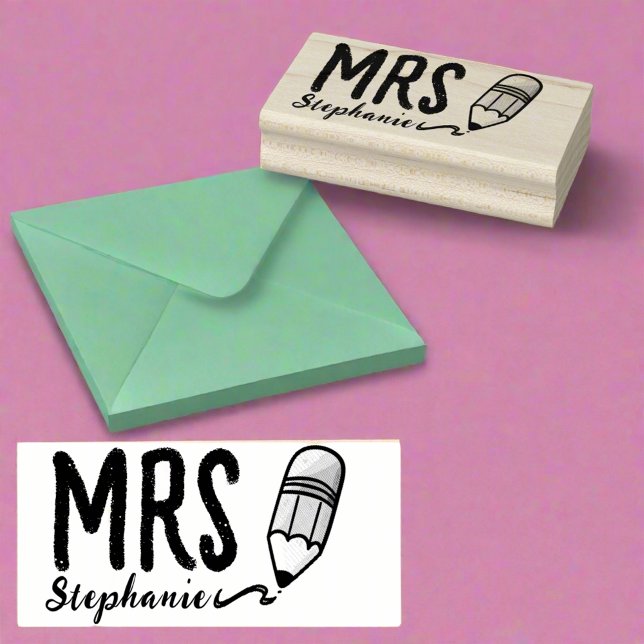 Niedlicher Stift zurück zum Namen des Lehrers Gummistempel (Von Creator hochgeladen)