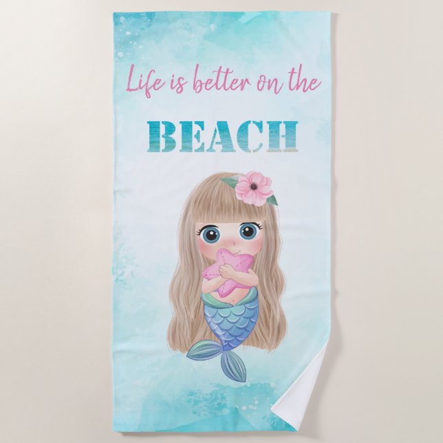 Niedlicher Strand, Baby Mermaid Strandtuch (Vorderseite)