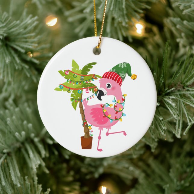 niedlicher Strand pink Flamingo hinzufügen Stimmun Keramik Ornament (Baum)