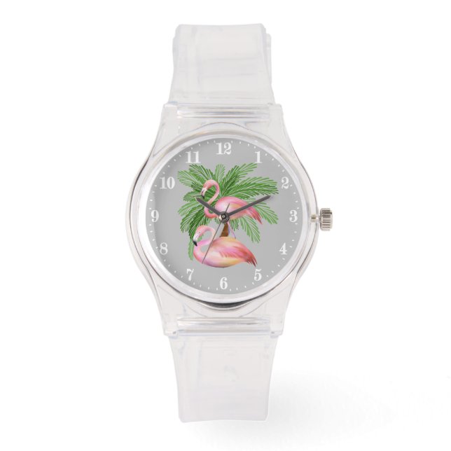 Niedlicher Strand rosa Flamingo Armbanduhr (Vorderseite)