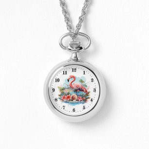 Niedlicher Strand Rosa Flamingo Damen Armbanduhr