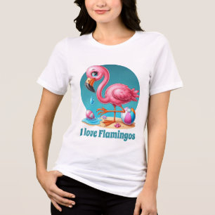 Niedlicher Strand Rosa Flamingo Liebhaber Tri-Blend Shirt