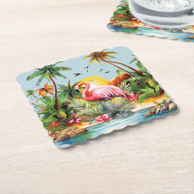 Niedlicher Strand Rosa Flamingo Liebhaber Untersetzer (angewinkelt)