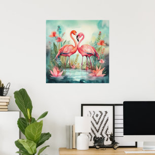 Niedlicher Strand rosa Flamingo Poster