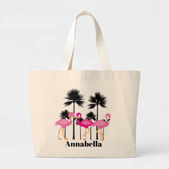 Niedlicher Strandpink Flamingo Name Tasche hinzufü (Vorne)