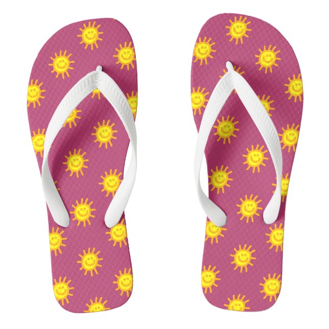 Niedlicher Strandurlaub Happy Face Sun Pink Yellow Flip Flops (Fußbett)