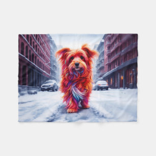 Niedlicher Streunhund verliert sich in der schneew Fleecedecke