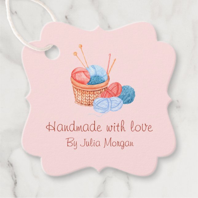 Niedlicher Strick Homemade Hang Tag | Rosa Geschenkanhänger (Vorderseite)