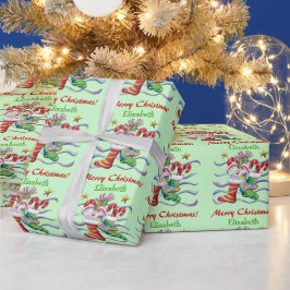 Niedlicher Strumpf Weihnachten Personalisiert Geschenkpapier