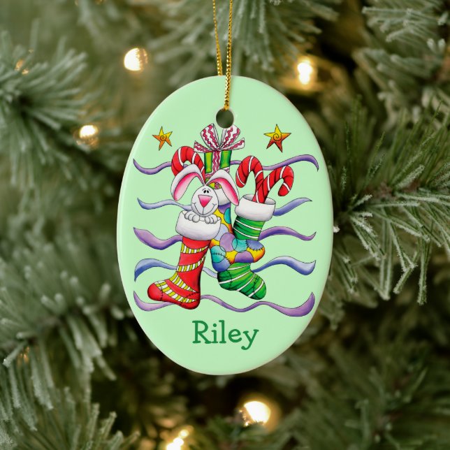 Niedlicher Strumpf Weihnachten Personalisiert Keramikornament (Baum)