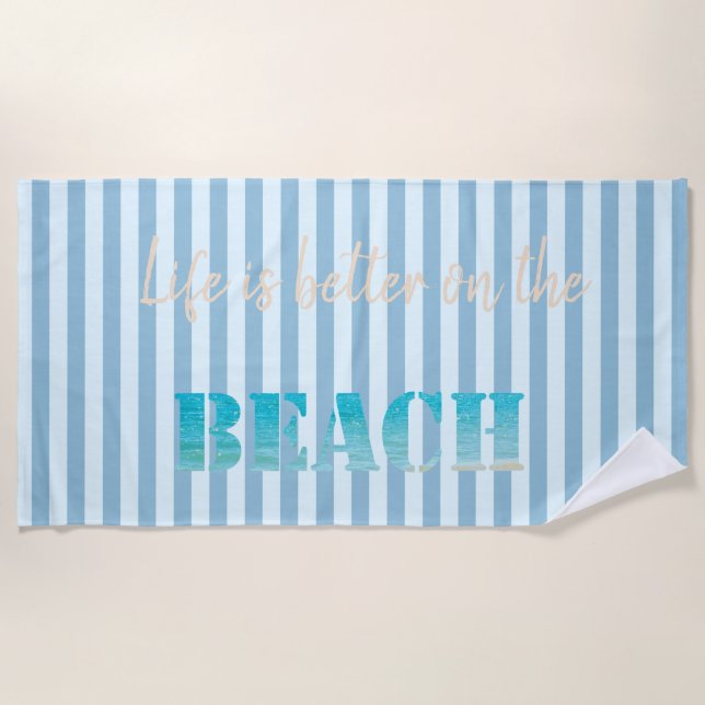 Niedlicher, stylischer Strand, blau gestreift Strandtuch (Vorderseite)
