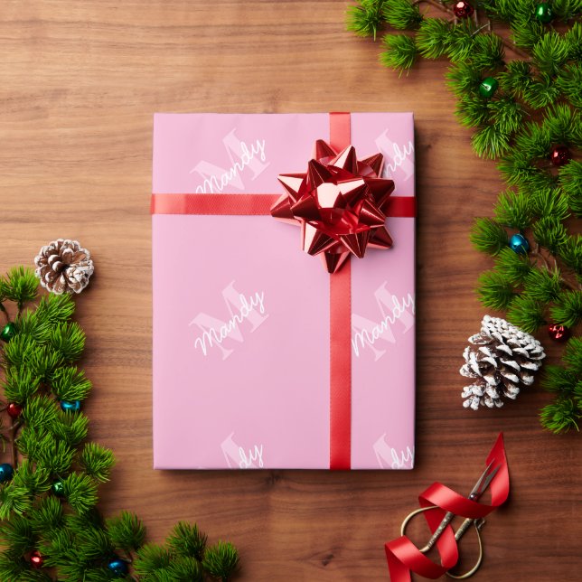 Niedlicher Suchkursname und Monogramm | Pink Geschenkpapier (Feiertagsgeschenk)
