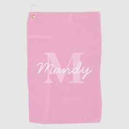 Niedlicher Suchkursname und Monogramm | Pink Golfhandtuch