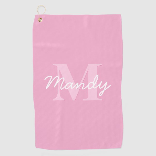 Niedlicher Suchkursname und Monogramm | Pink Golfhandtuch (Vorderseite)