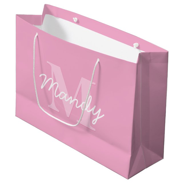 Niedlicher Suchkursname und Monogramm | Pink Große Geschenktüte (Vorderseite Schrägansicht)