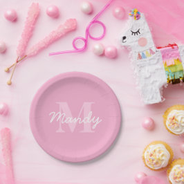 Niedlicher Suchkursname und Monogramm | Pink Pappteller