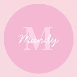 Niedlicher Suchkursname und Monogramm | Pink Runder Aufkleber