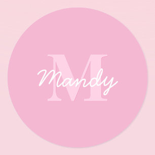 Niedlicher Suchkursname und Monogramm   Pink Runder Aufkleber