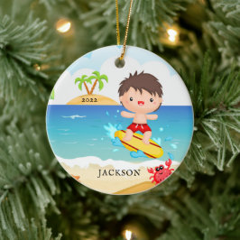 Niedlicher Surfer Boy Personalisiert Weihnachten Keramik Ornament