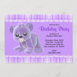 NIEDLICHER Süße Plüsch Lila Teddy Bär Geburtstag Einladung