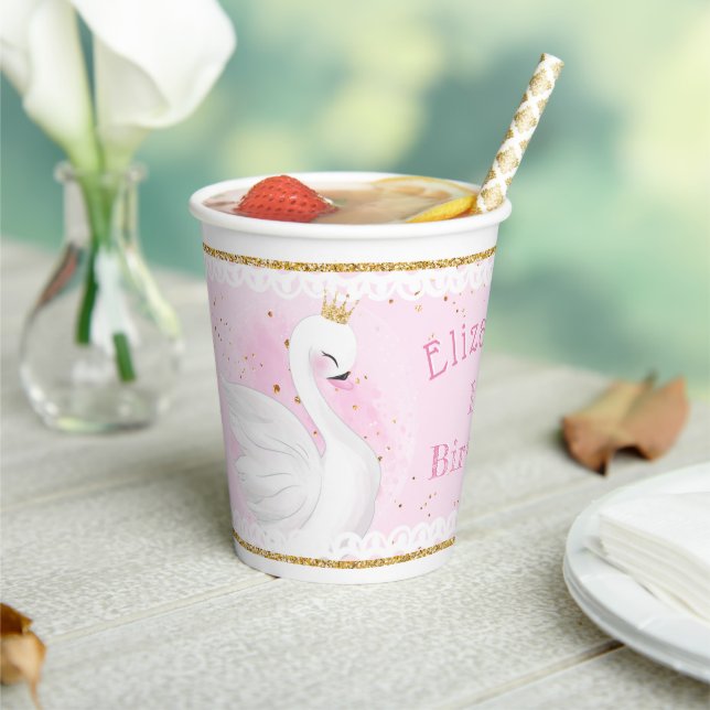 Niedlicher Swan Princess Geburtstagstorapbecher Pappbecher (In Situ)