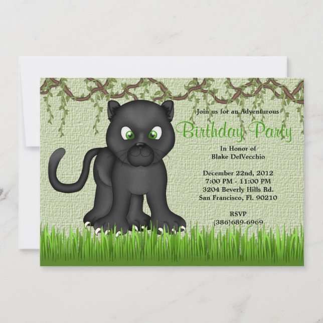 NIEDLICHER Sweet Baby Black Panther Jungle Geburts Einladung (Vorderseite)