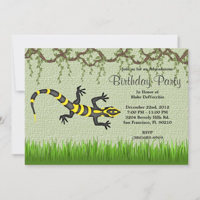 NIEDLICHER Sweet Black Lizard Vines Jungle Geburts Einladung (Vorderseite)