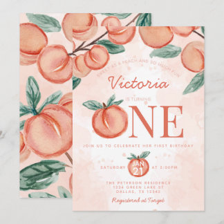 Niedlicher Sweet Peach, das 1. Geburtstag Party Einladung