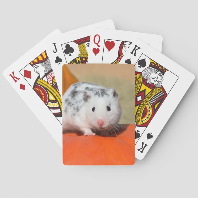 Niedlicher syrischer Hamster Weiße Gepunktete Zwer Spielkarten (Rückseite)