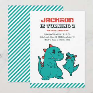 Niedlicher T-rex Baby Dinosaurier und Mama Kinderg Einladung