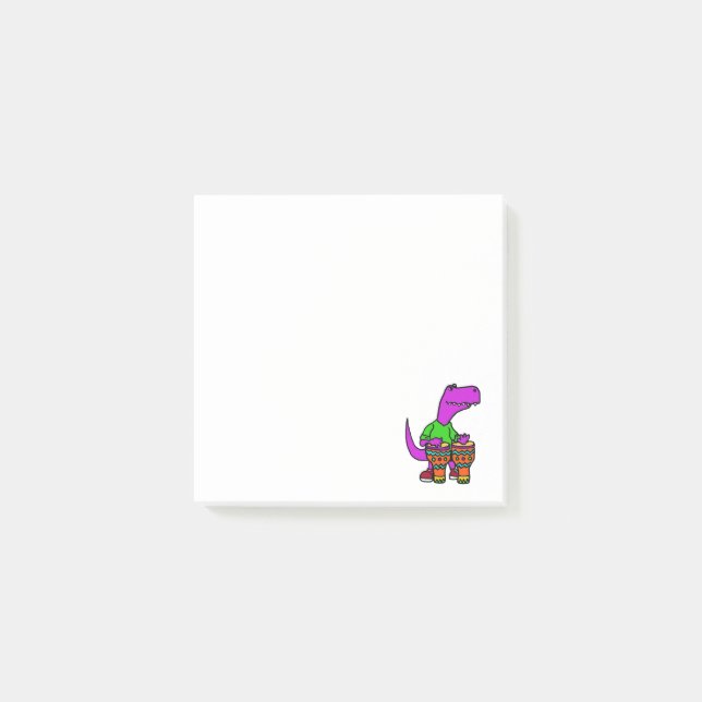 Niedlicher T-rex Dinosaurier, der Bongo-Trommeln Post-it Klebezettel (Vorderseite)