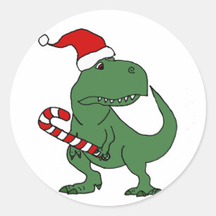 Niedlicher T-rex Dinosaurier in Weihnachtsmannmütz Runder Aufkleber