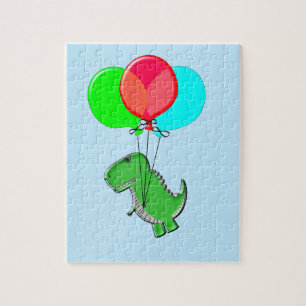 Niedlicher T-Rex-Flug mit Balloons im blauen Himme