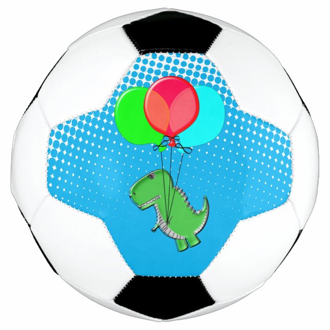 Niedlicher T-Rex-Flug mit Balloons im blauen Himme Fußball (Vorderseite)