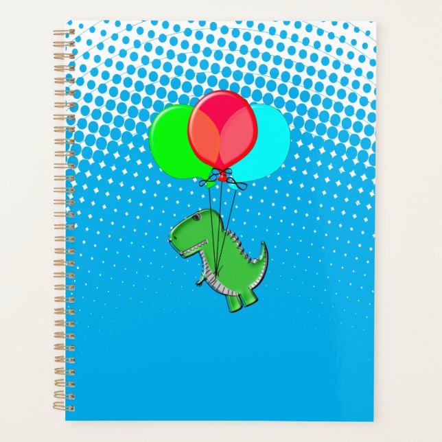 Niedlicher T-Rex-Flug mit Balloons im blauen Himme Planer (Vorderseite)