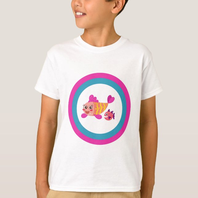 Niedlicher T - Shirt für Kinder Zwei-Cartoon-Fisch (Vorderseite)
