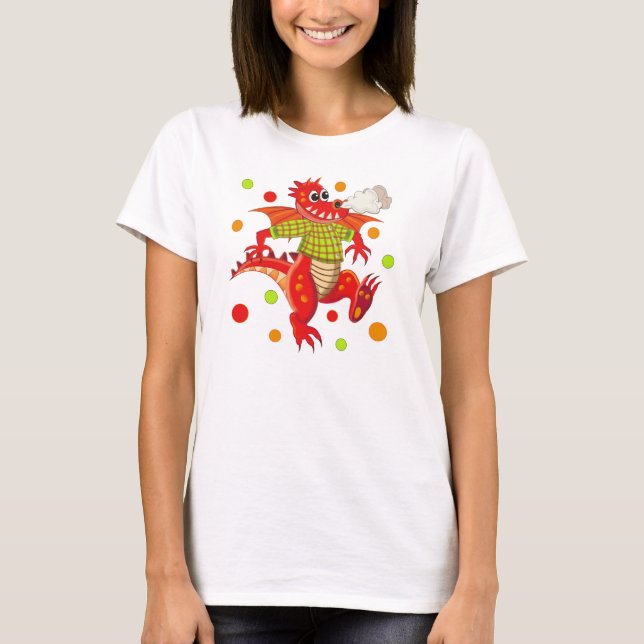 Niedlicher T - Shirt mit Cartoon Drachen (Vorderseite)