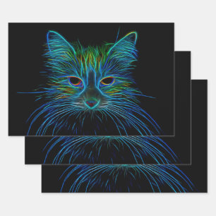 Niedlicher Tabby Cat Design Blue Green Black Pop A Geschenkpapier Set